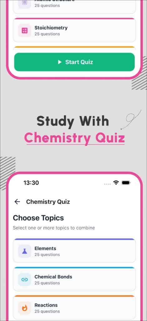 Chemistry quiz topics